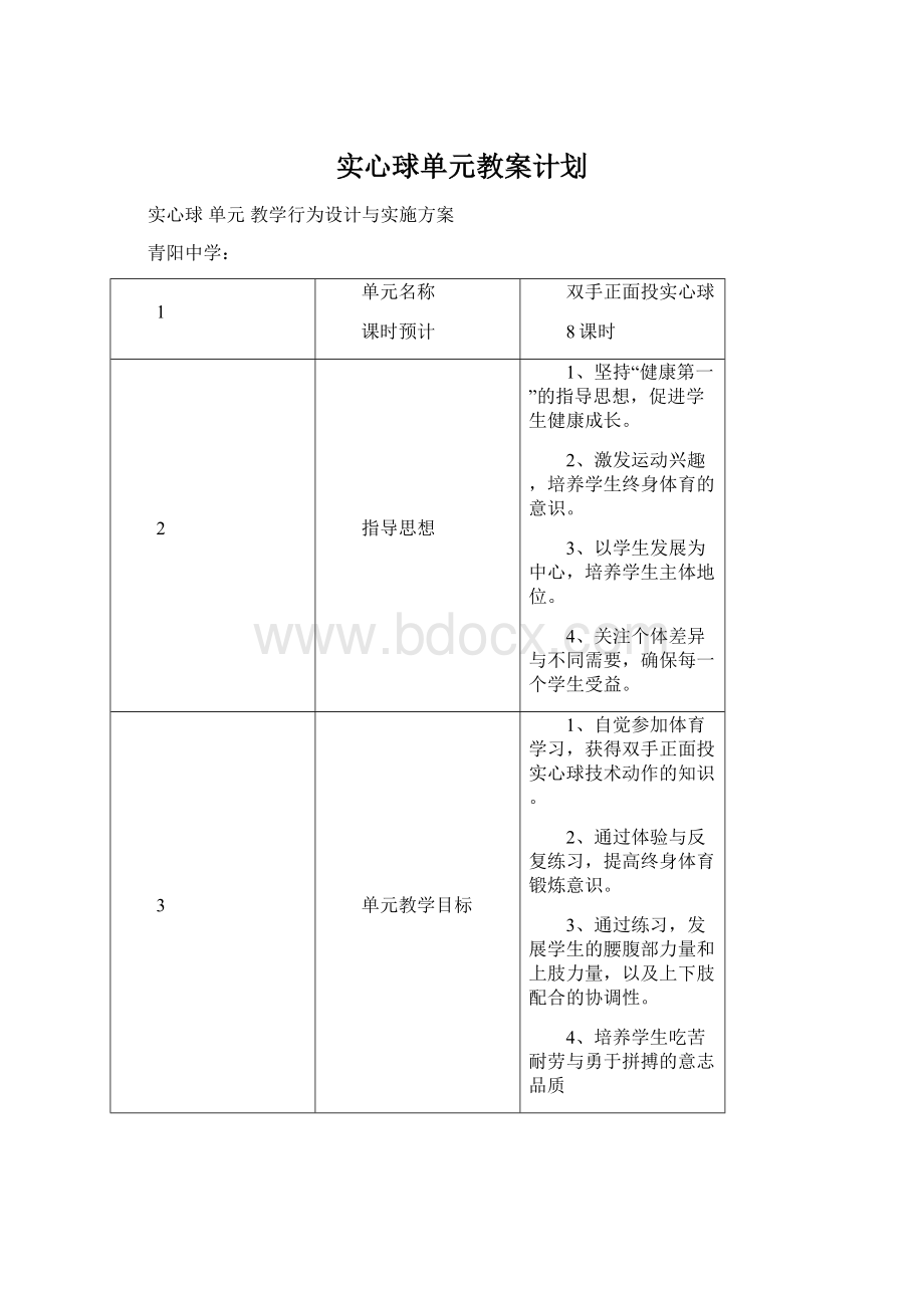 实心球单元教案计划.docx