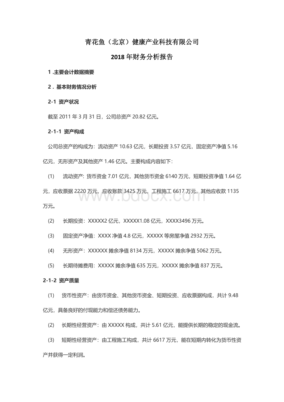 财务报告分析模板Word文档格式.doc_第1页