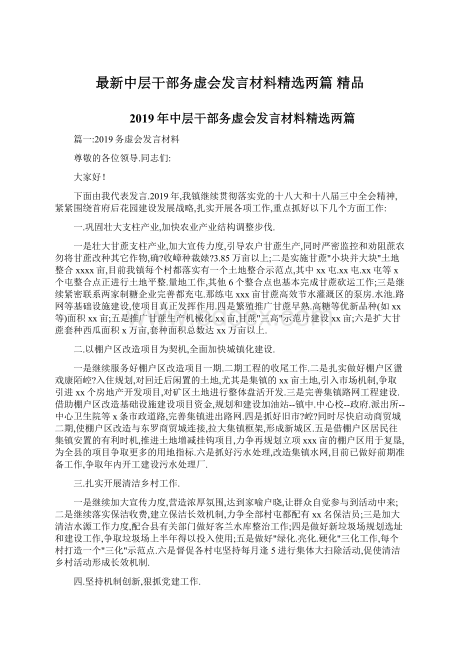 最新中层干部务虚会发言材料精选两篇 精品.docx_第1页