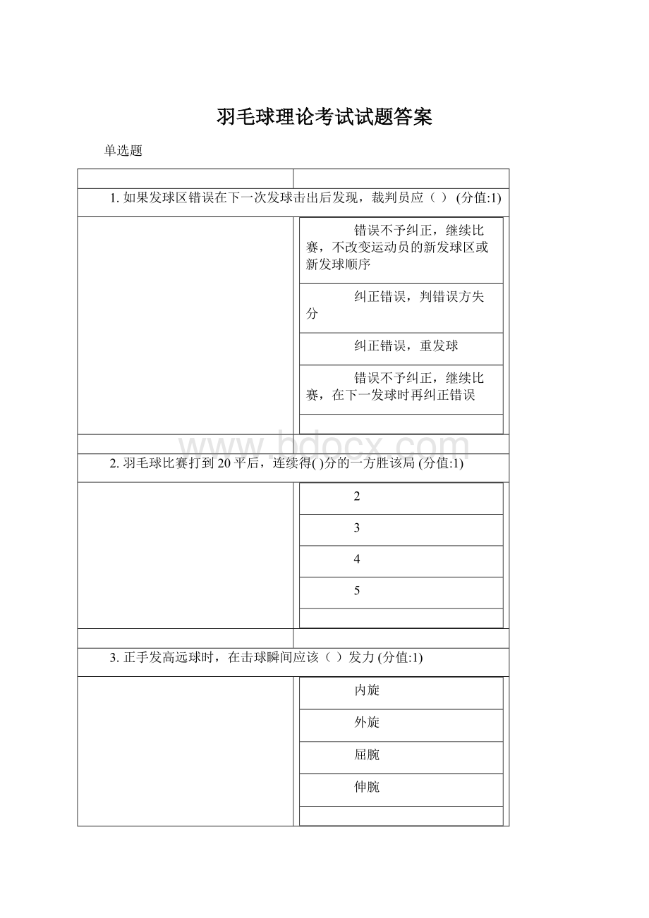 羽毛球理论考试试题答案Word文档下载推荐.docx