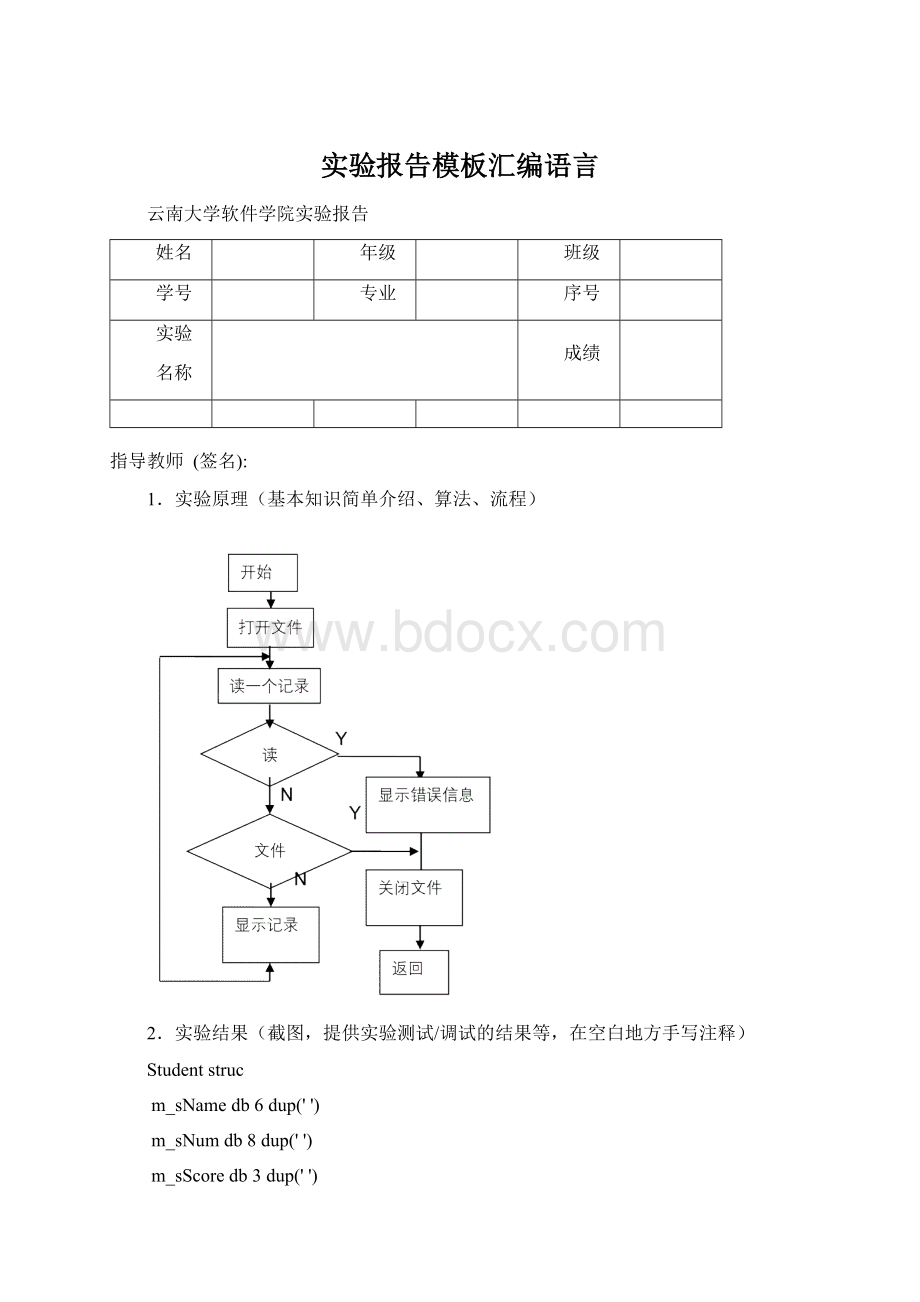 实验报告模板汇编语言.docx_第1页