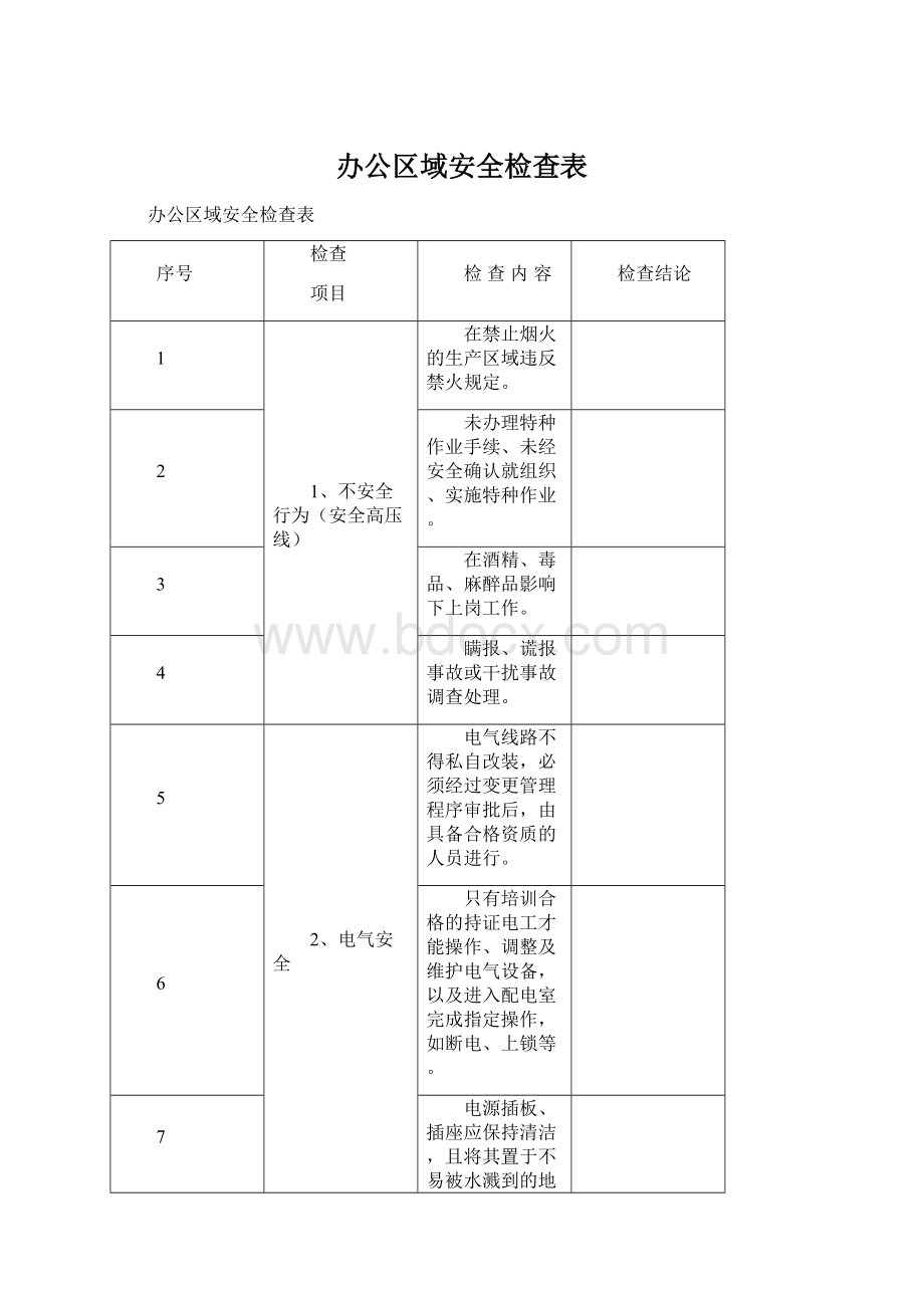 办公区域安全检查表.docx_第1页