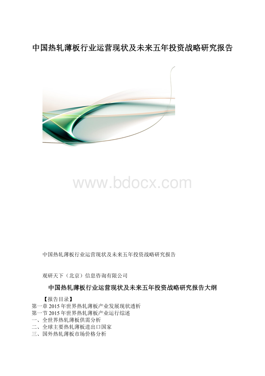 中国热轧薄板行业运营现状及未来五年投资战略研究报告.docx