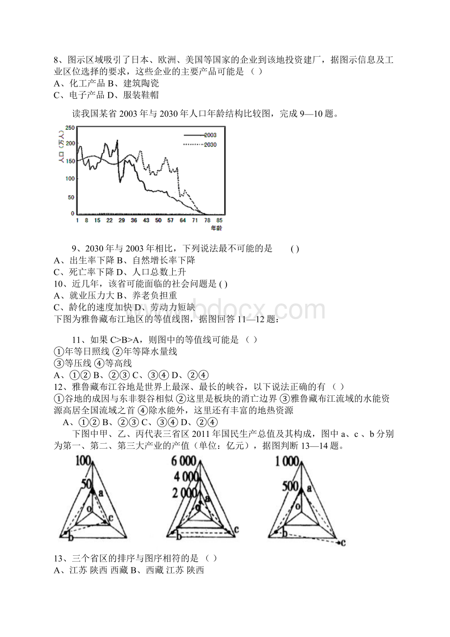 阜阳市第一中学届高三上学期第二次模拟考试地理试题Word下载.docx_第3页