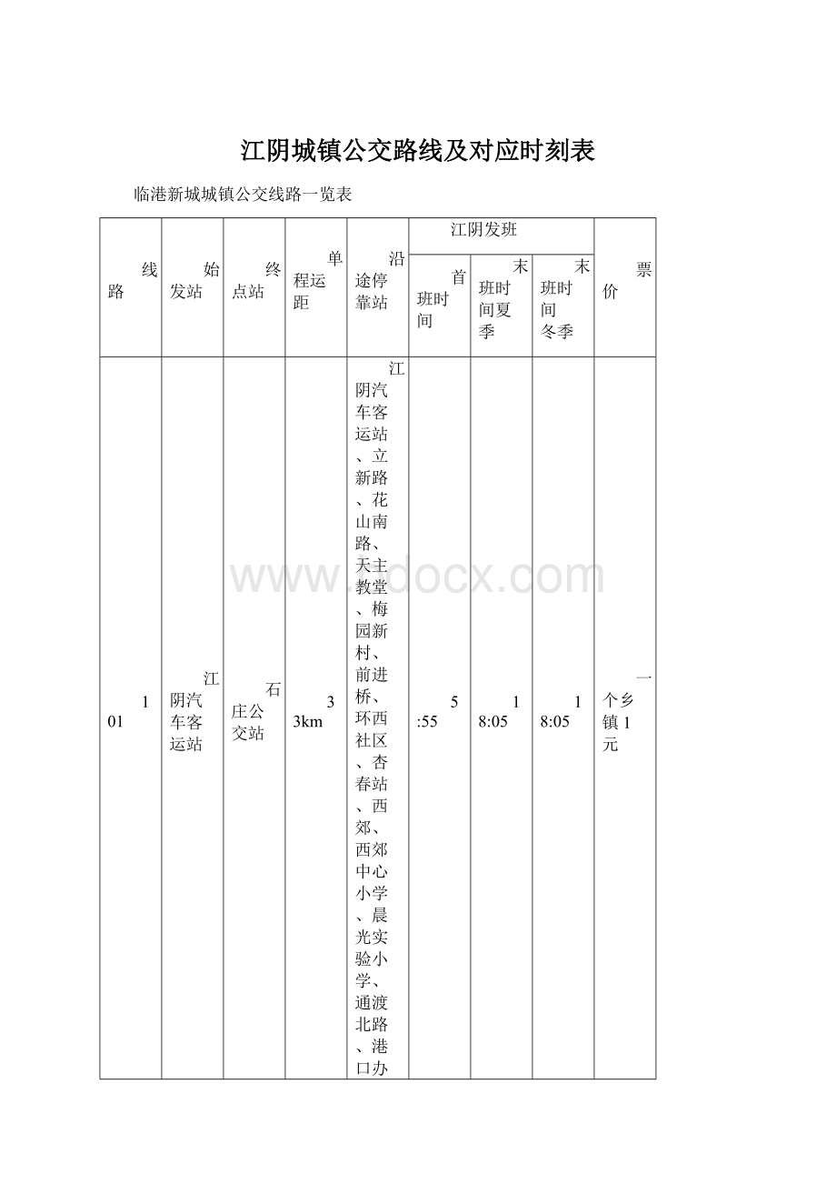 江阴城镇公交路线及对应时刻表.docx