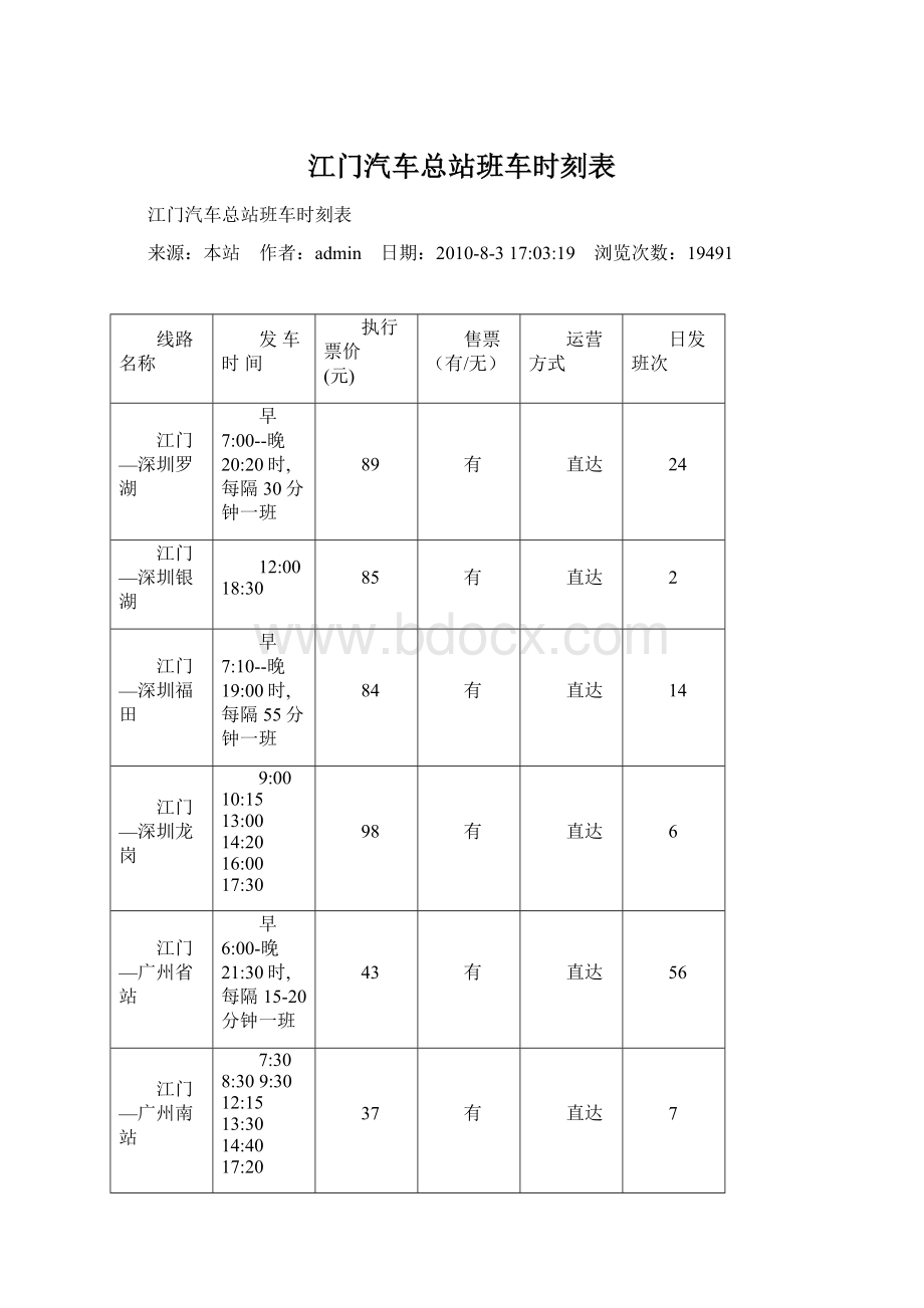 江门汽车总站班车时刻表Word文档格式.docx_第1页