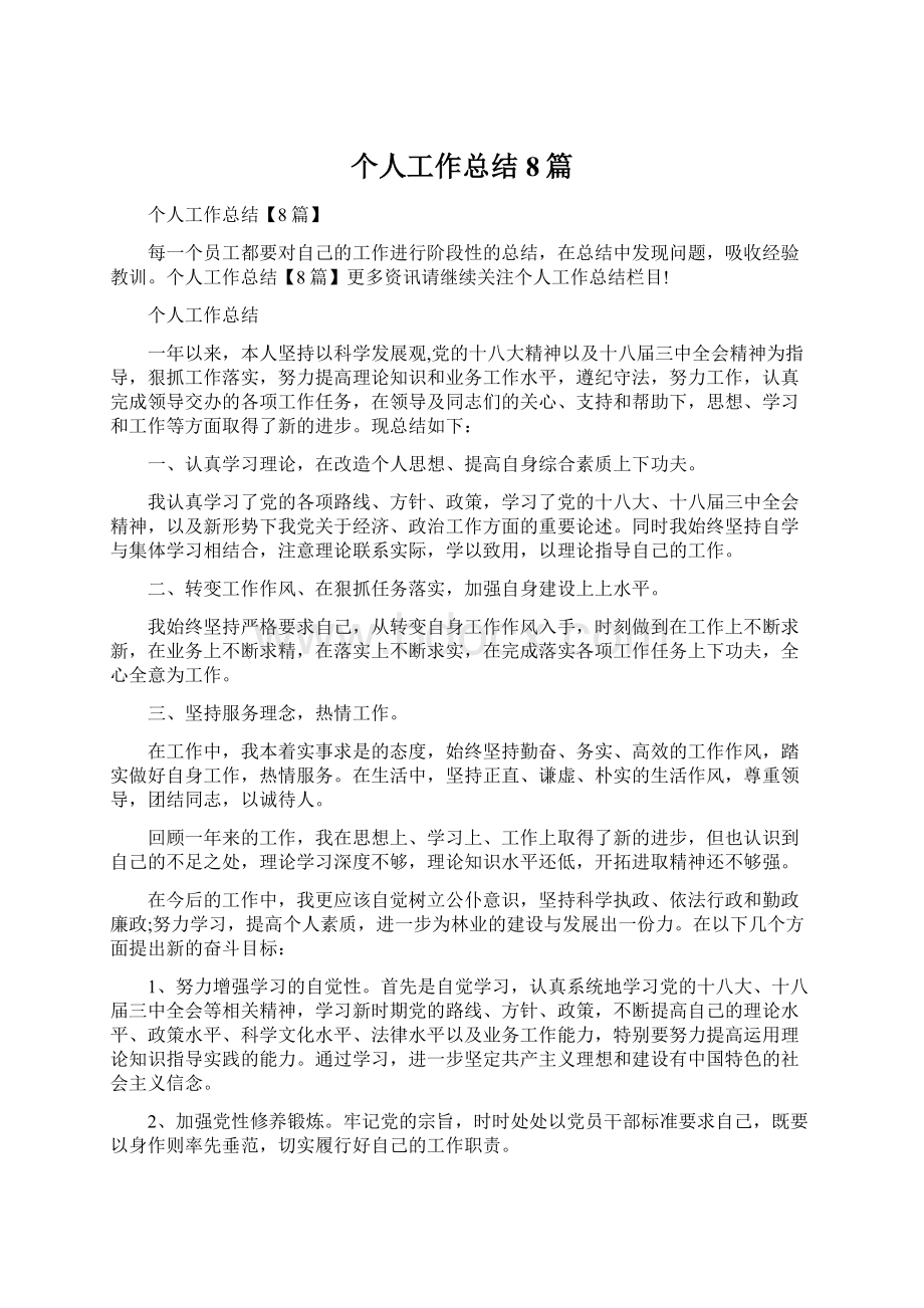 个人工作总结8篇Word格式.docx