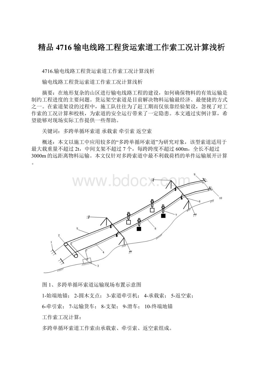 精品4716输电线路工程货运索道工作索工况计算浅析.docx