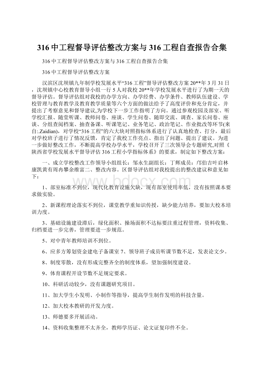 316中工程督导评估整改方案与316工程自查报告合集文档格式.docx_第1页