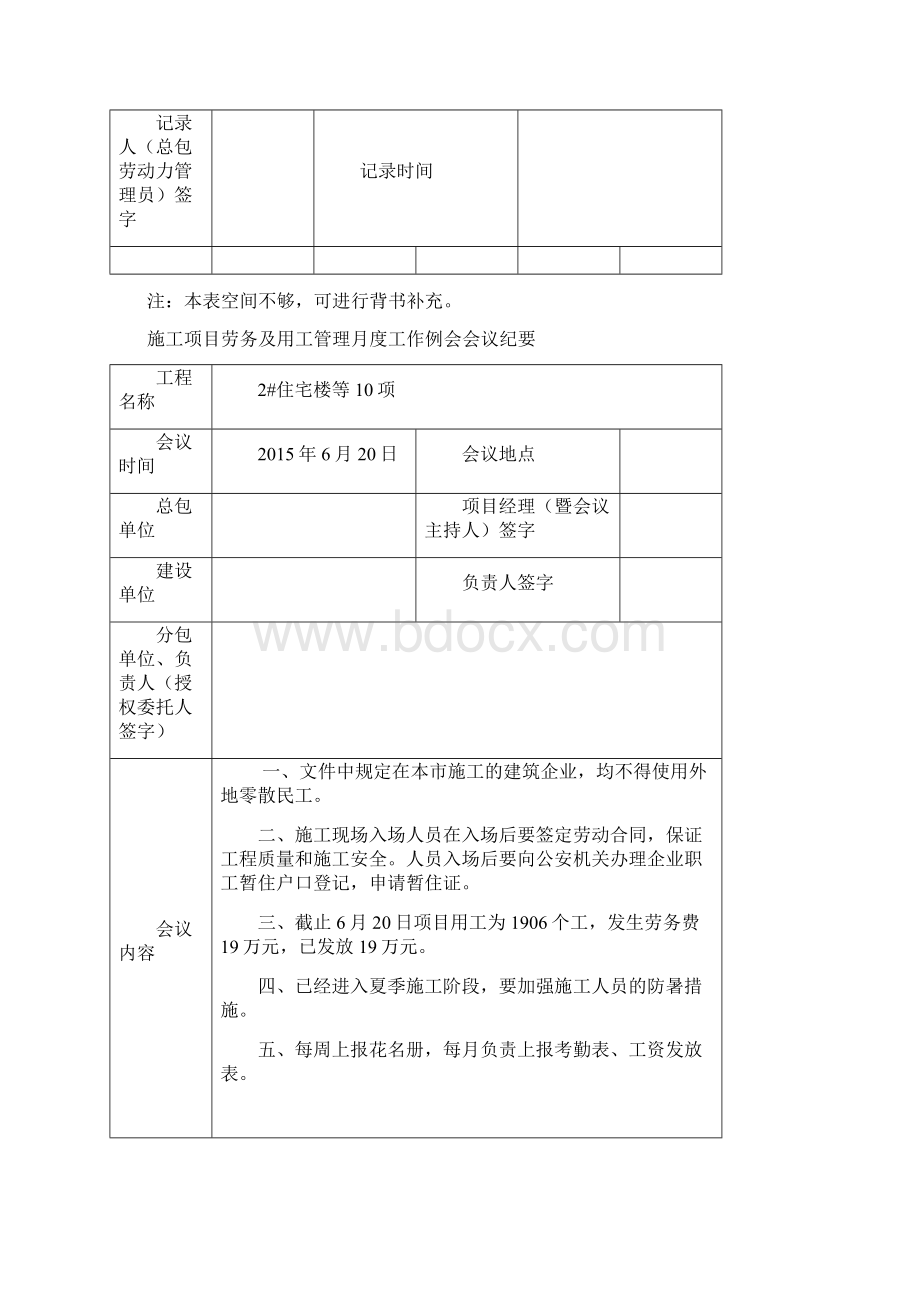 施工项目劳务及用工管理月度会议纪要表.docx_第2页