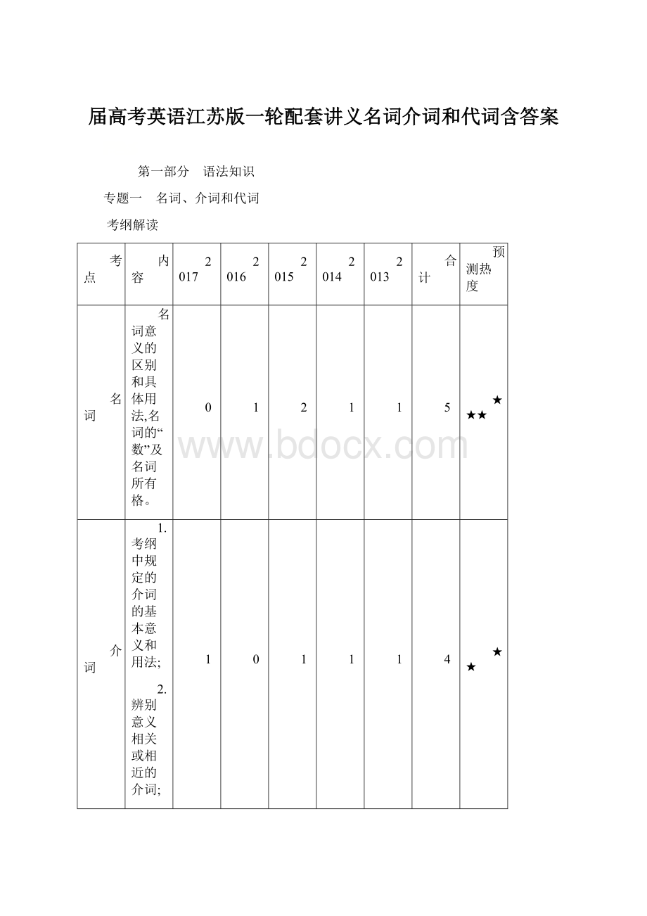 届高考英语江苏版一轮配套讲义名词介词和代词含答案.docx