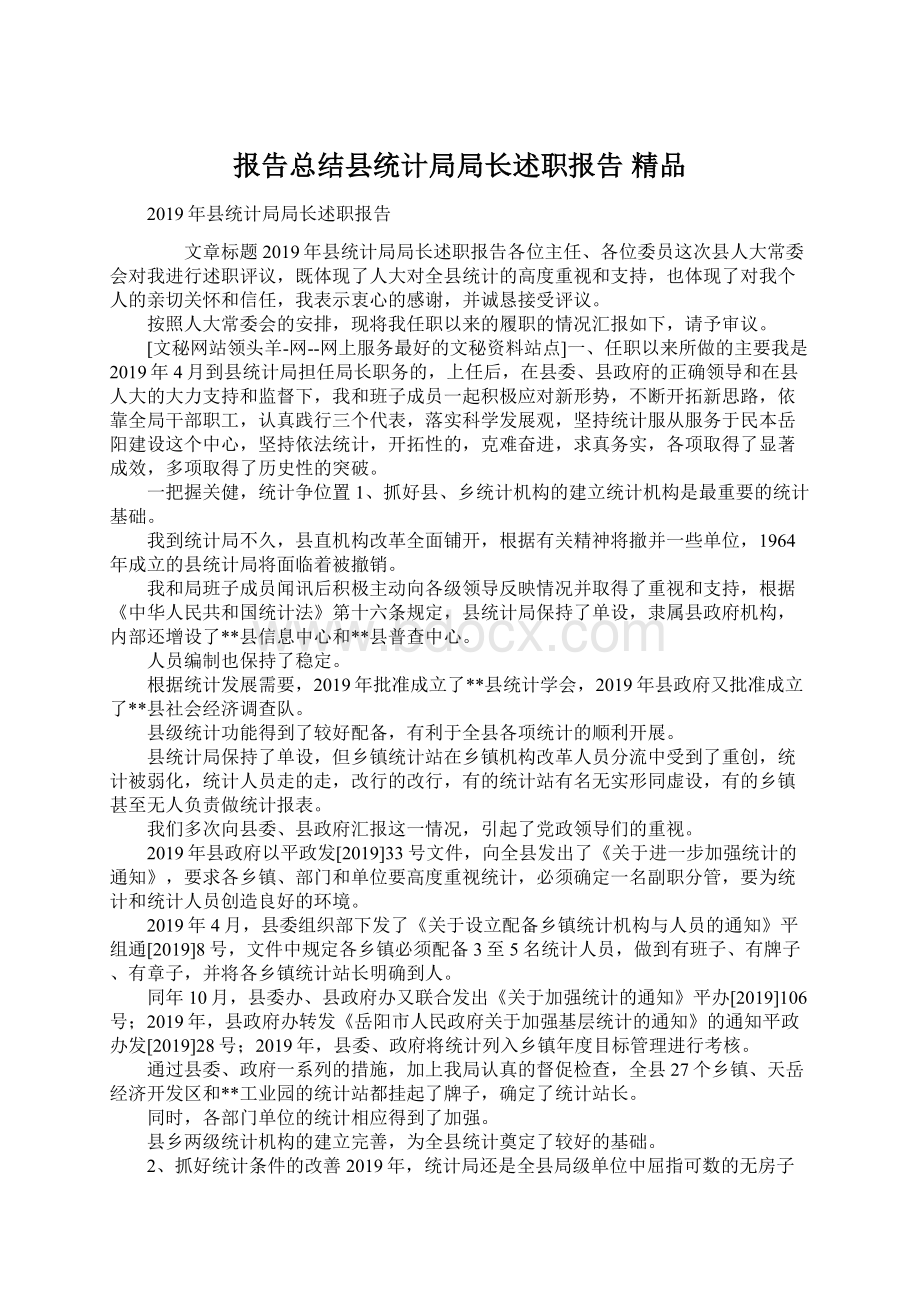 报告总结县统计局局长述职报告 精品.docx