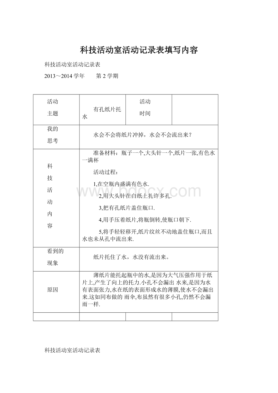 科技活动室活动记录表填写内容Word文件下载.docx