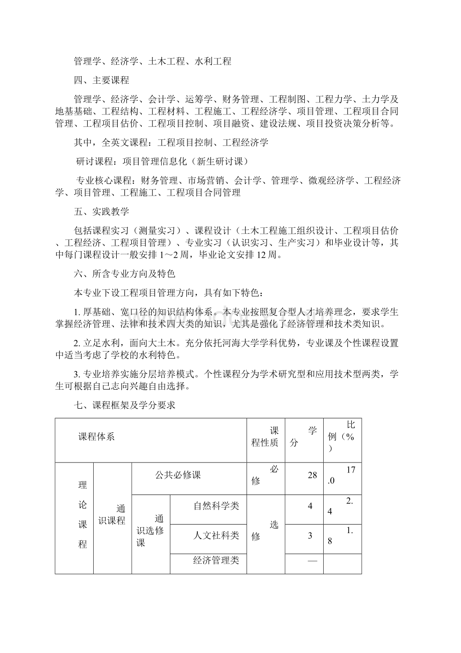 工程管理专业本科培养方案河海大学商学院Word文件下载.docx_第2页