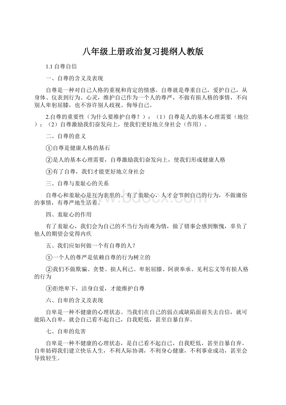 八年级上册政治复习提纲人教版Word格式文档下载.docx