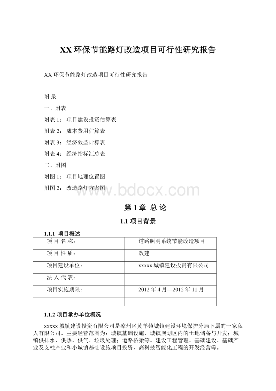 XX环保节能路灯改造项目可行性研究报告Word文档格式.docx