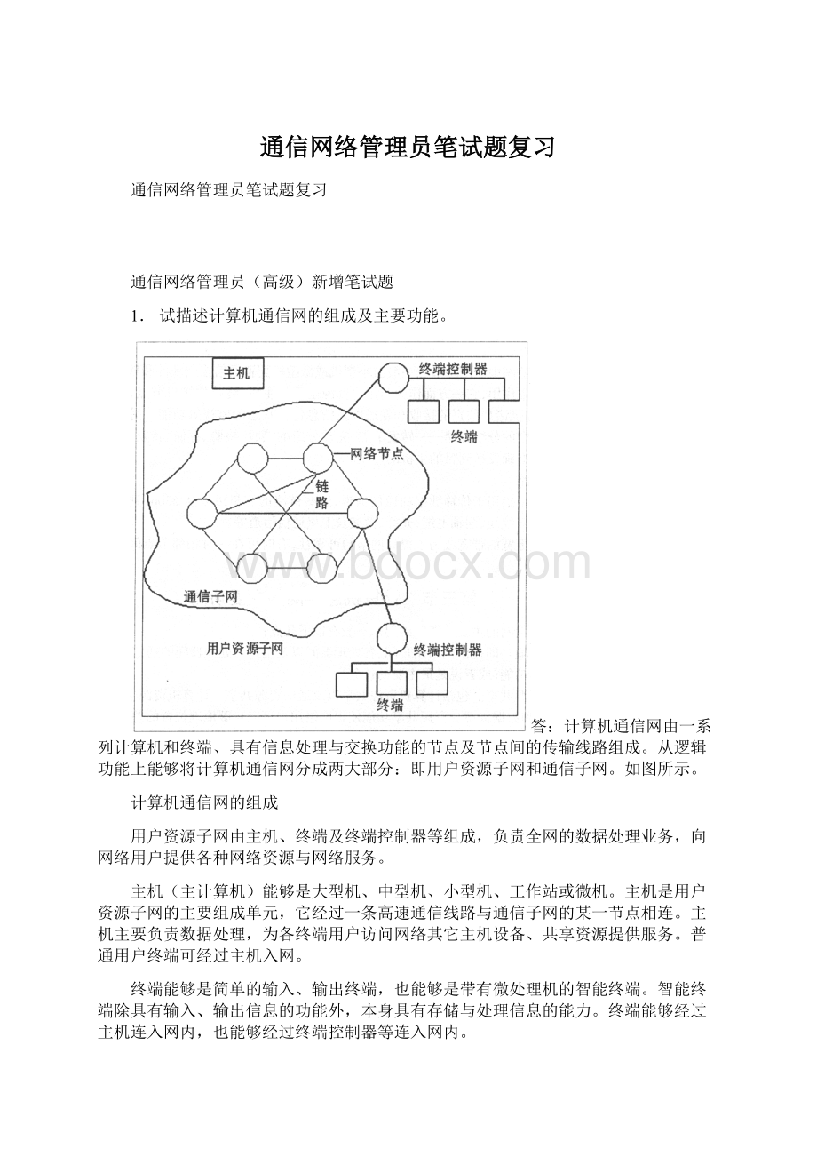 通信网络管理员笔试题复习文档格式.docx