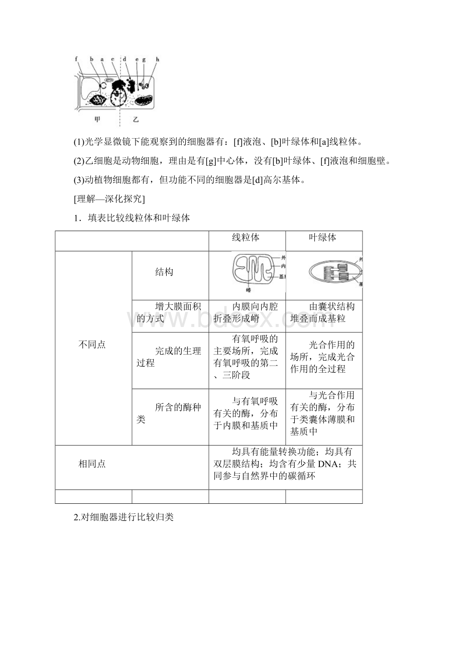 版高考生物一轮复习第2单元细胞的结构和功能第3讲细胞质细胞器和细胞的生物膜系统学案苏教版Word下载.docx_第3页