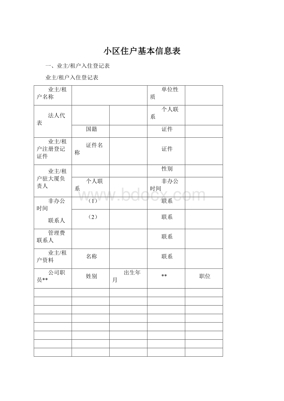 小区住户基本信息表Word文件下载.docx