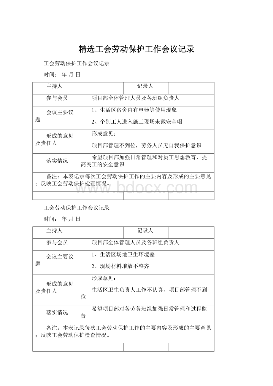 精选工会劳动保护工作会议记录.docx