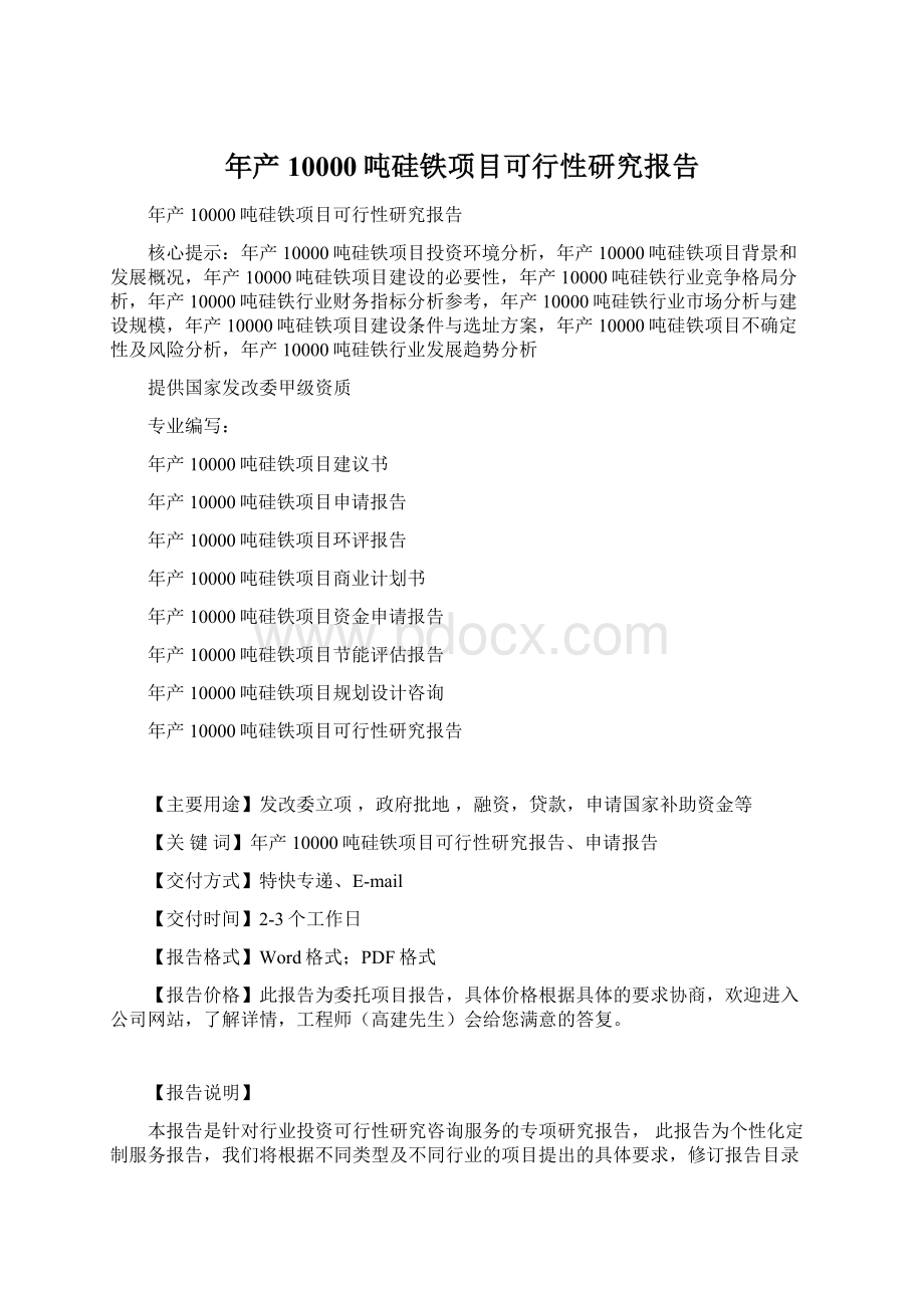 年产10000吨硅铁项目可行性研究报告.docx_第1页