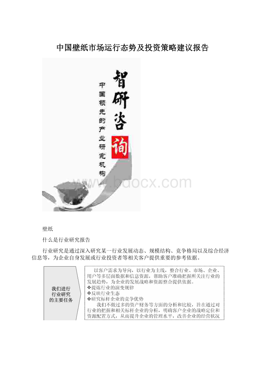 中国壁纸市场运行态势及投资策略建议报告Word格式文档下载.docx