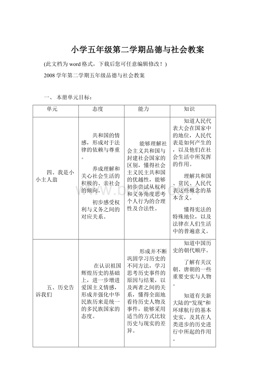 小学五年级第二学期品德与社会教案Word文档格式.docx_第1页