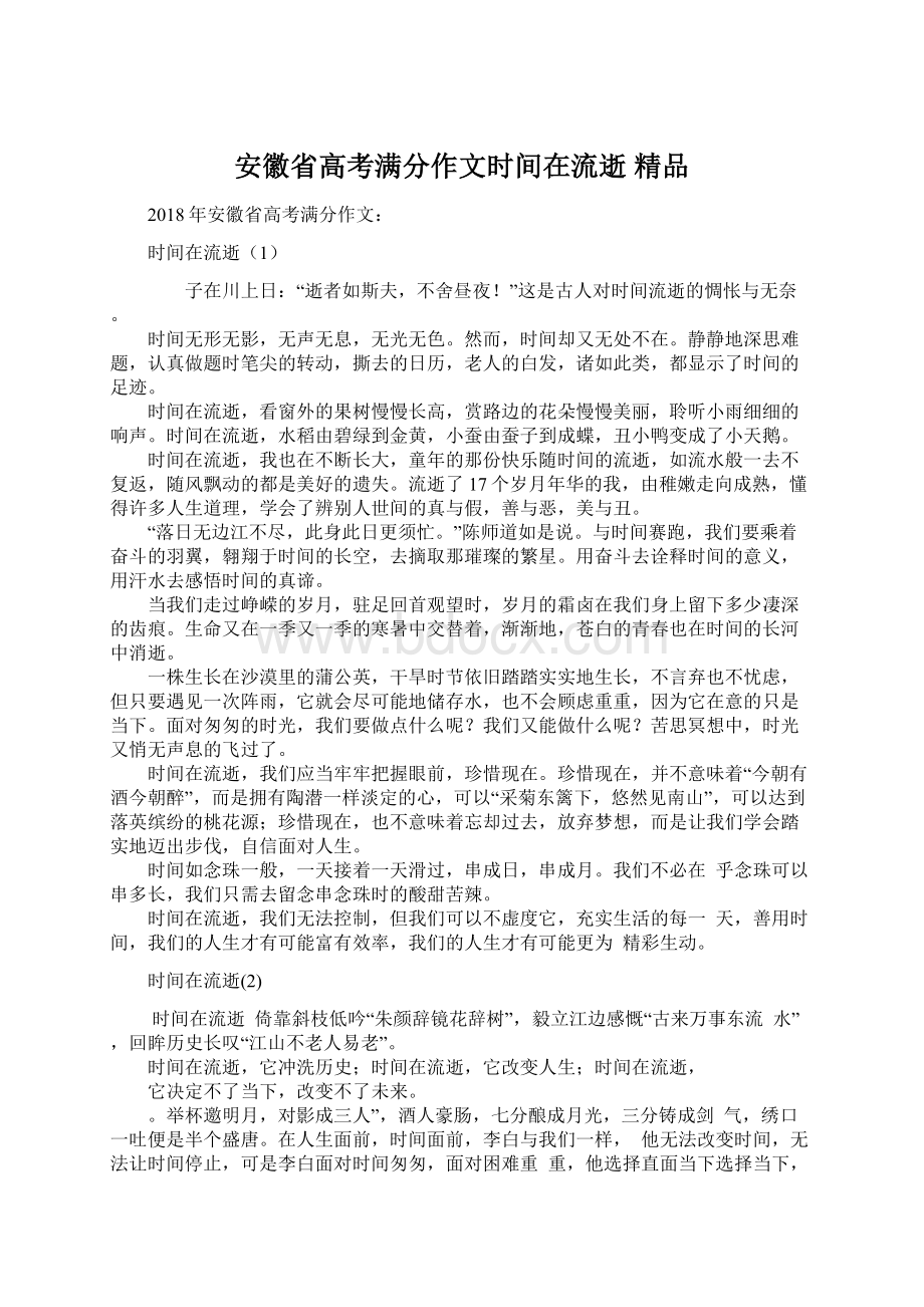 安徽省高考满分作文时间在流逝 精品.docx