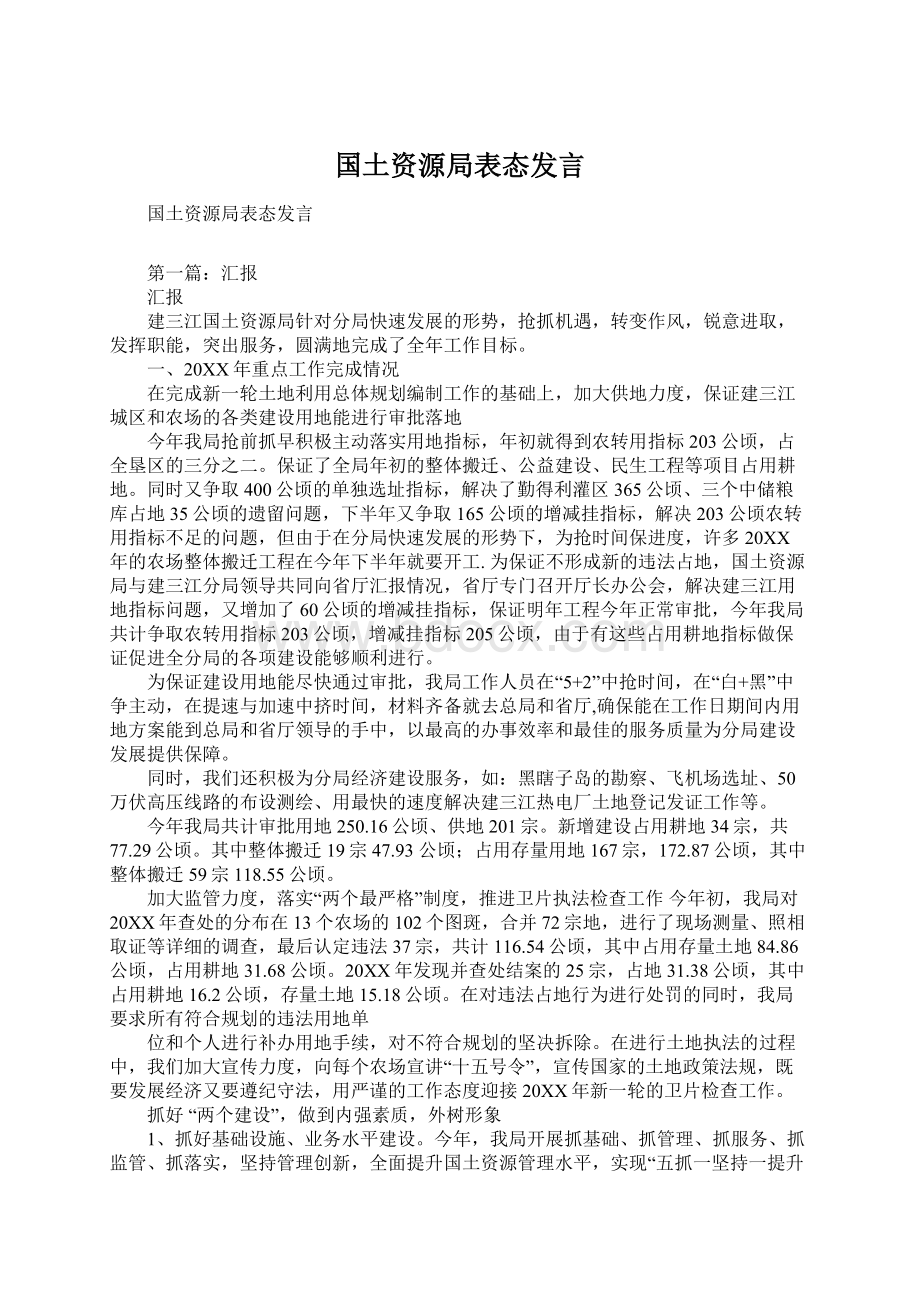 国土资源局表态发言文档格式.docx