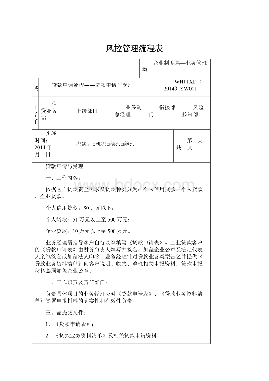 风控管理流程表Word文档下载推荐.docx