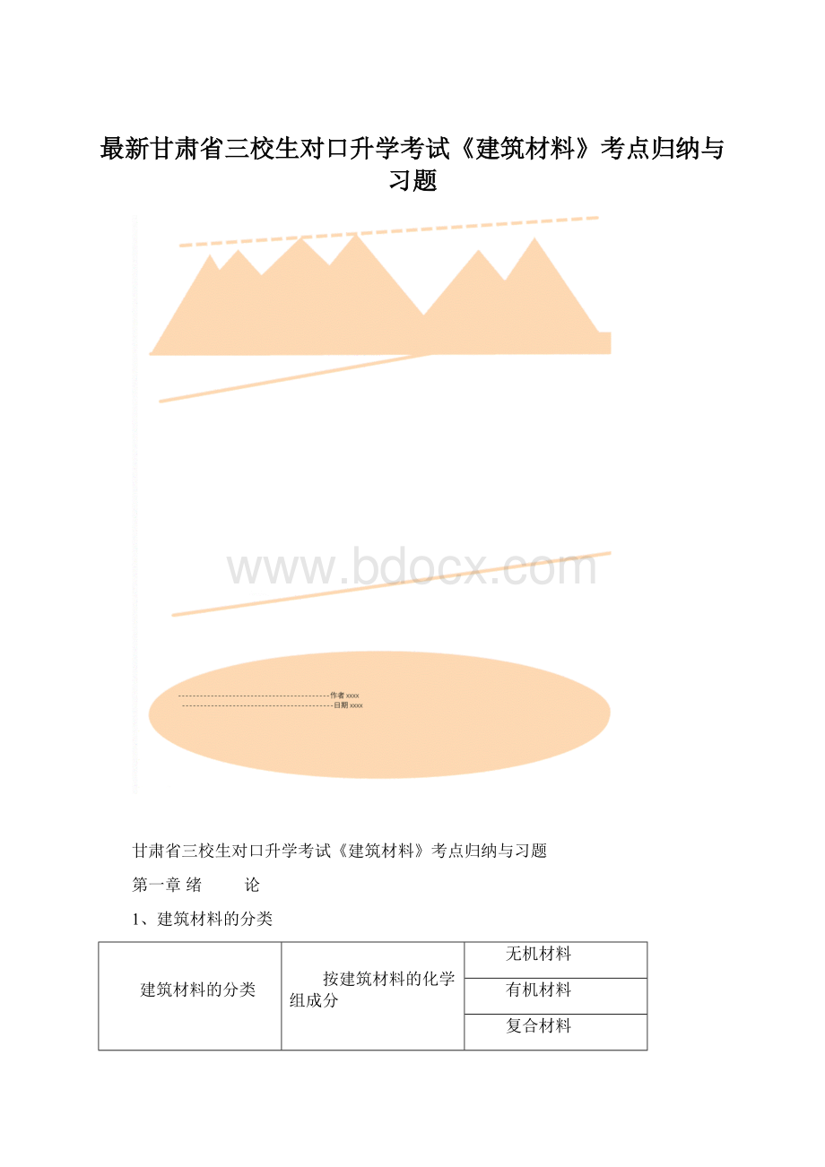 最新甘肃省三校生对口升学考试《建筑材料》考点归纳与习题Word格式文档下载.docx