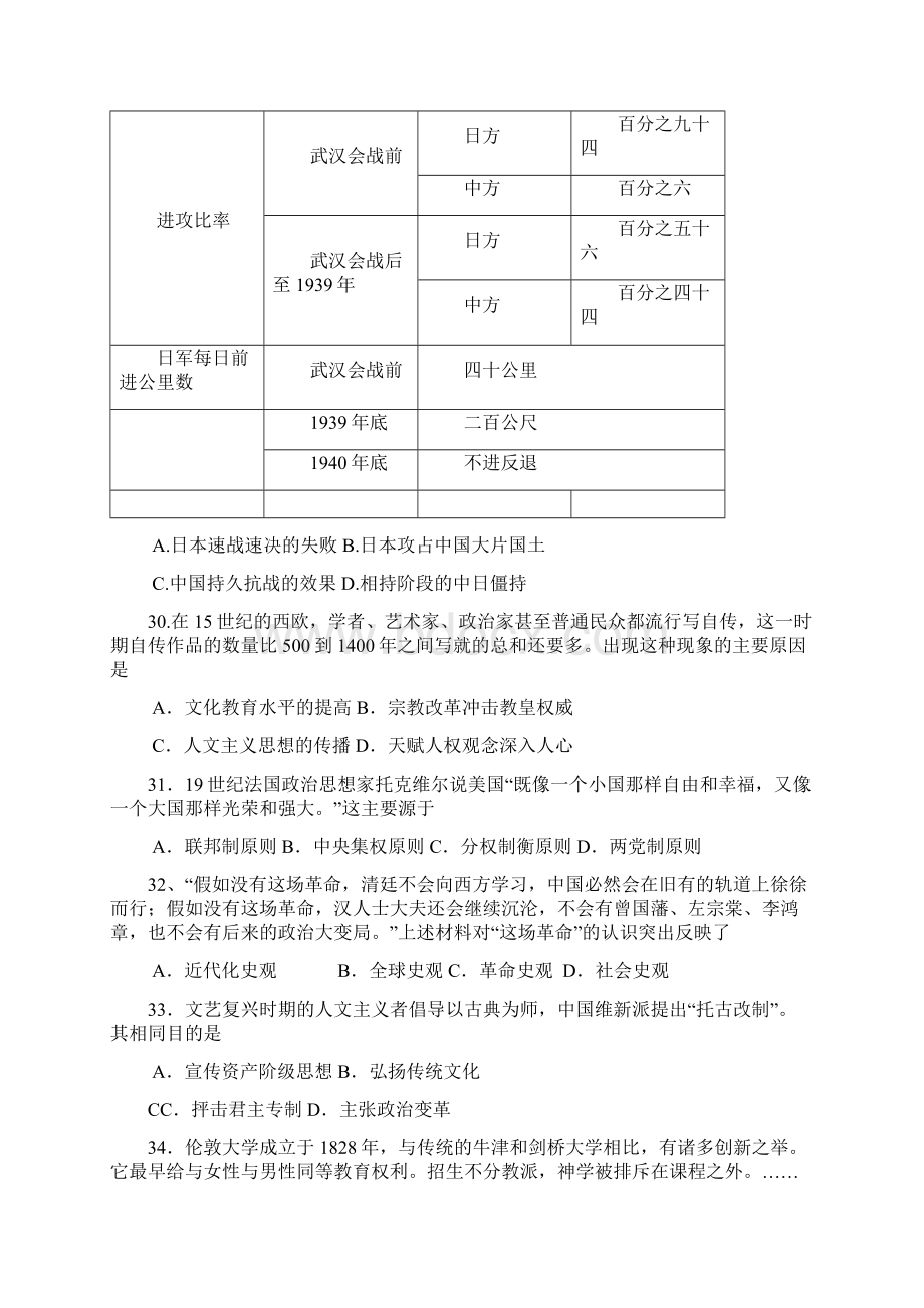 四川省成都龙泉实验中学学年高三上学期月考文科综合历史试题 Word版含答案.docx_第2页