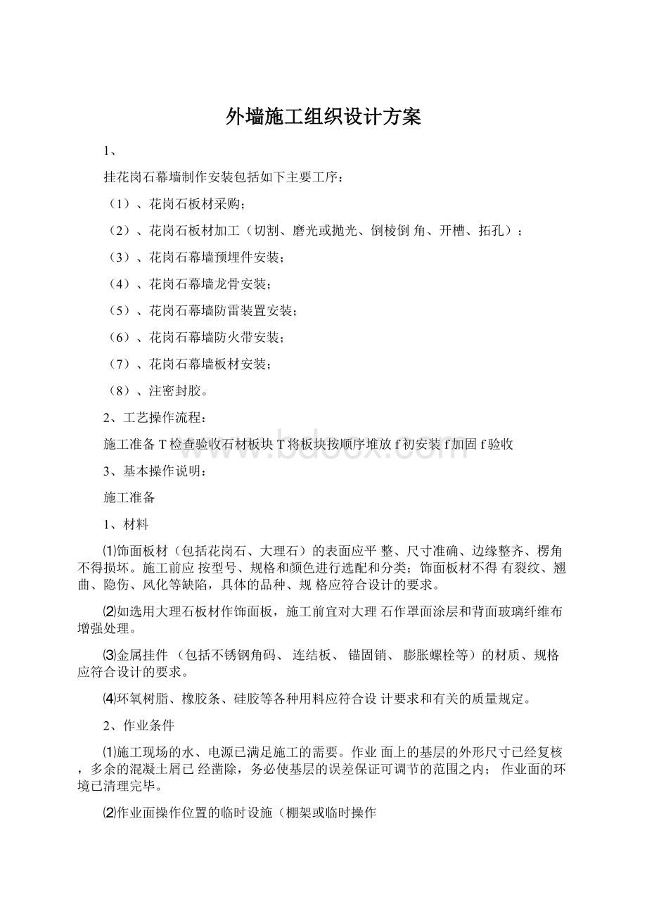 外墙施工组织设计方案文档格式.docx