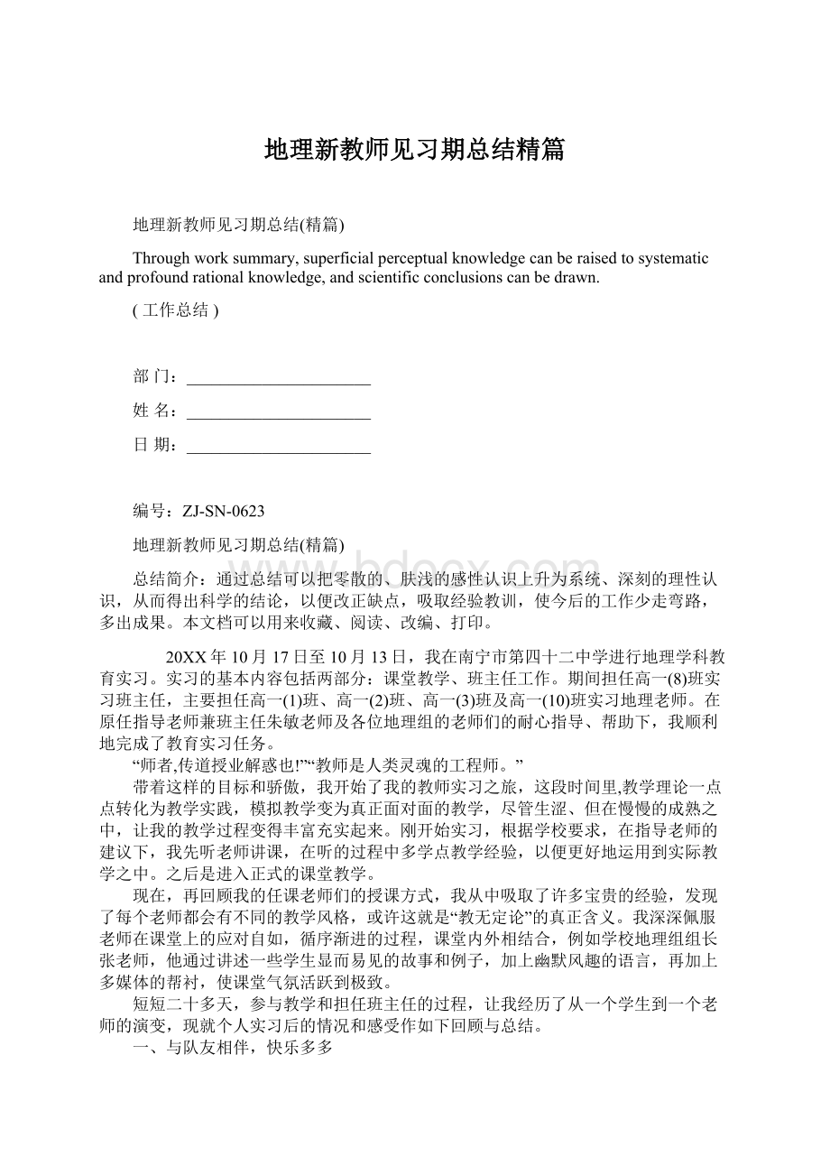 地理新教师见习期总结精篇.docx