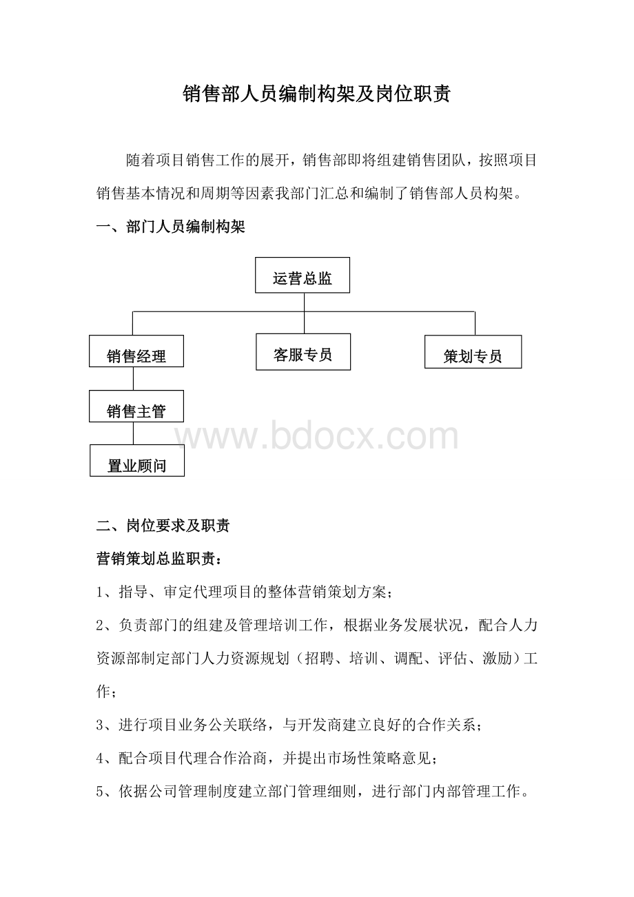 销售部人员编制构架及岗位职责Word文档格式.doc_第1页