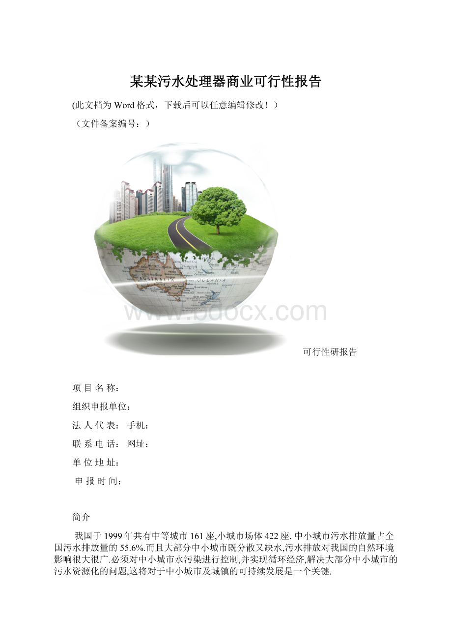 某某污水处理器商业可行性报告Word文档格式.docx