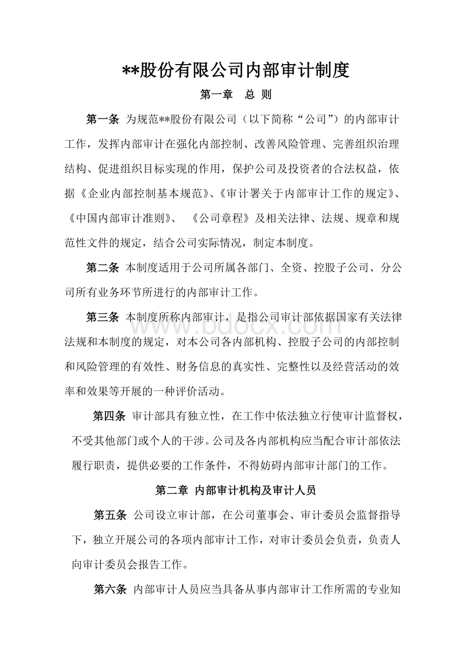 股份有限公司内部审计制度Word文档下载推荐.doc_第1页