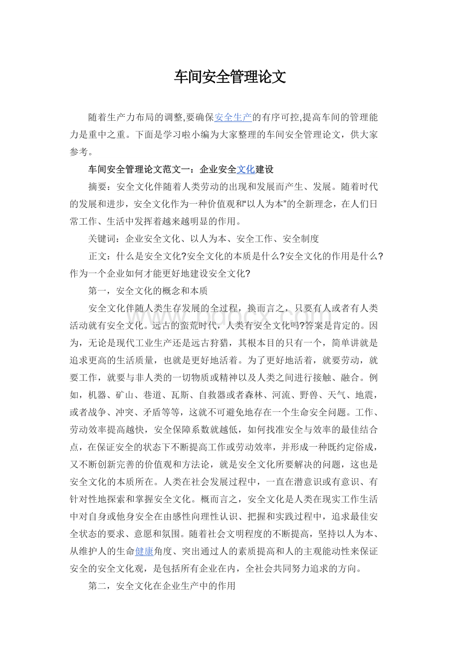 车间安全管理论文Word格式.doc