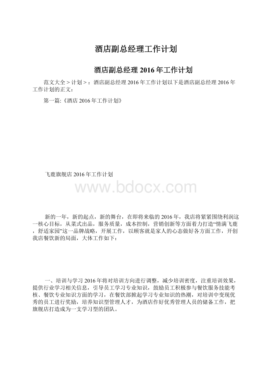 酒店副总经理工作计划.docx_第1页