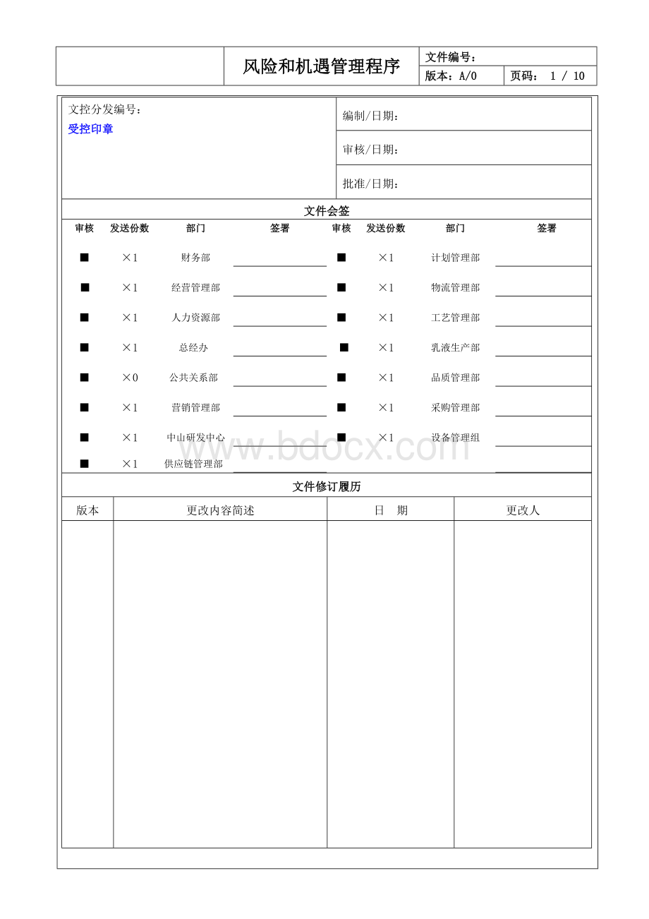 风险机遇管理程序文档格式.doc