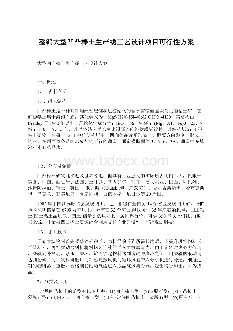 整编大型凹凸棒土生产线工艺设计项目可行性方案.docx_第1页