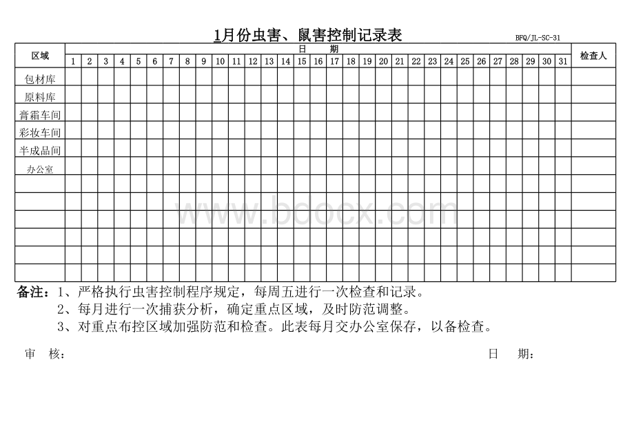 虫害、鼠害控制记录表表格文件下载.xls_第1页