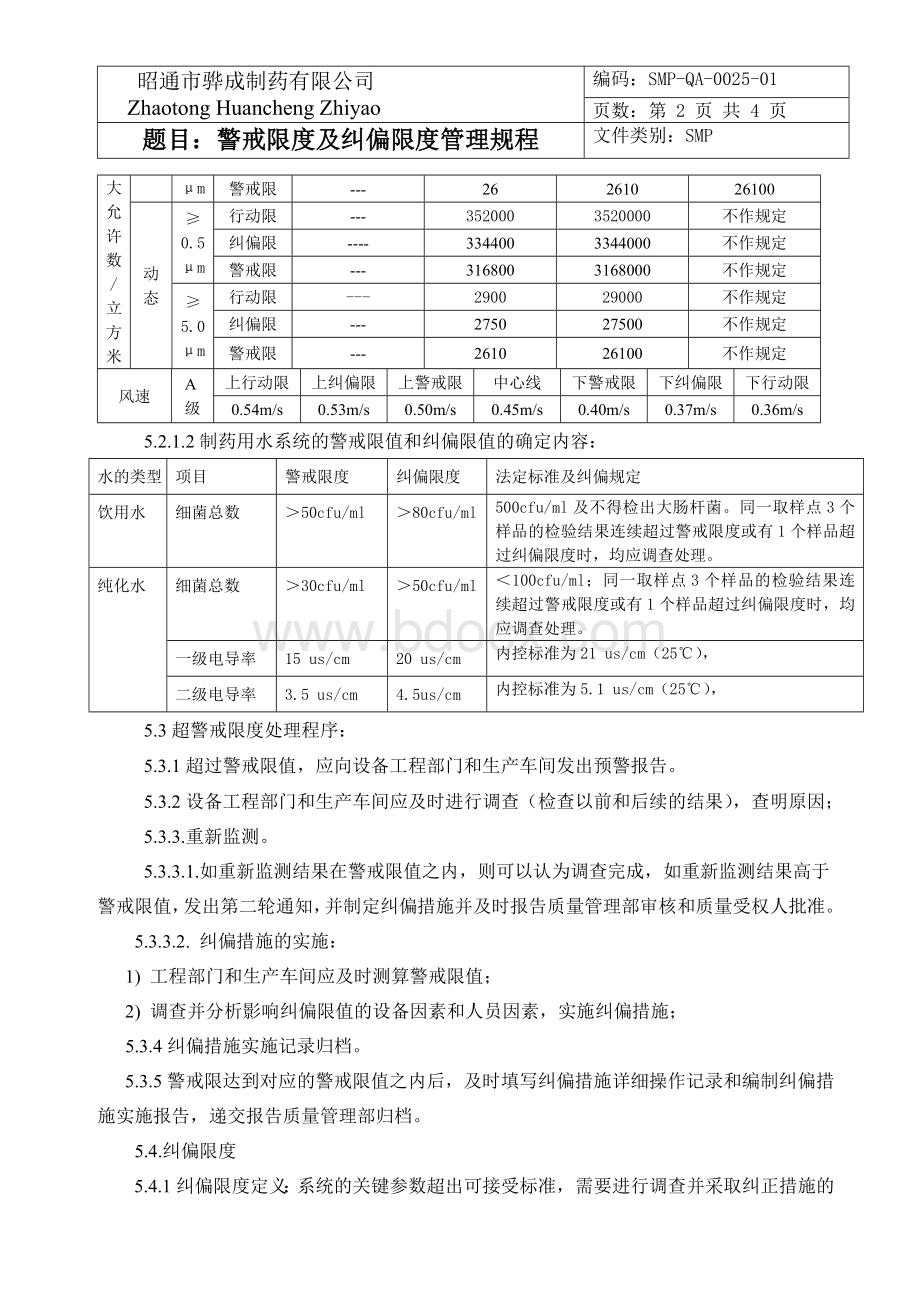 警戒限度及纠偏限度管理规程QA0025Word文档格式.doc_第2页