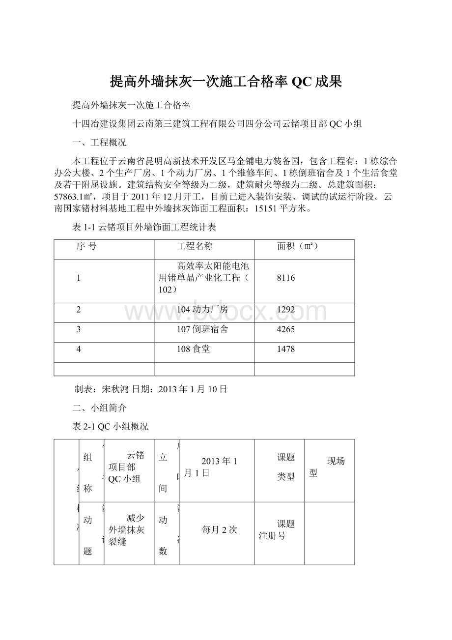 提高外墙抹灰一次施工合格率QC成果Word文档格式.docx_第1页