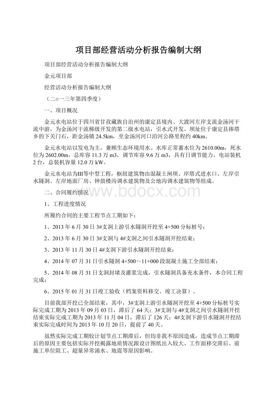 项目部经营活动分析报告编制大纲Word格式文档下载.docx_第1页