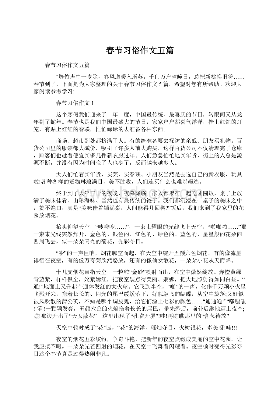 春节习俗作文五篇文档格式.docx