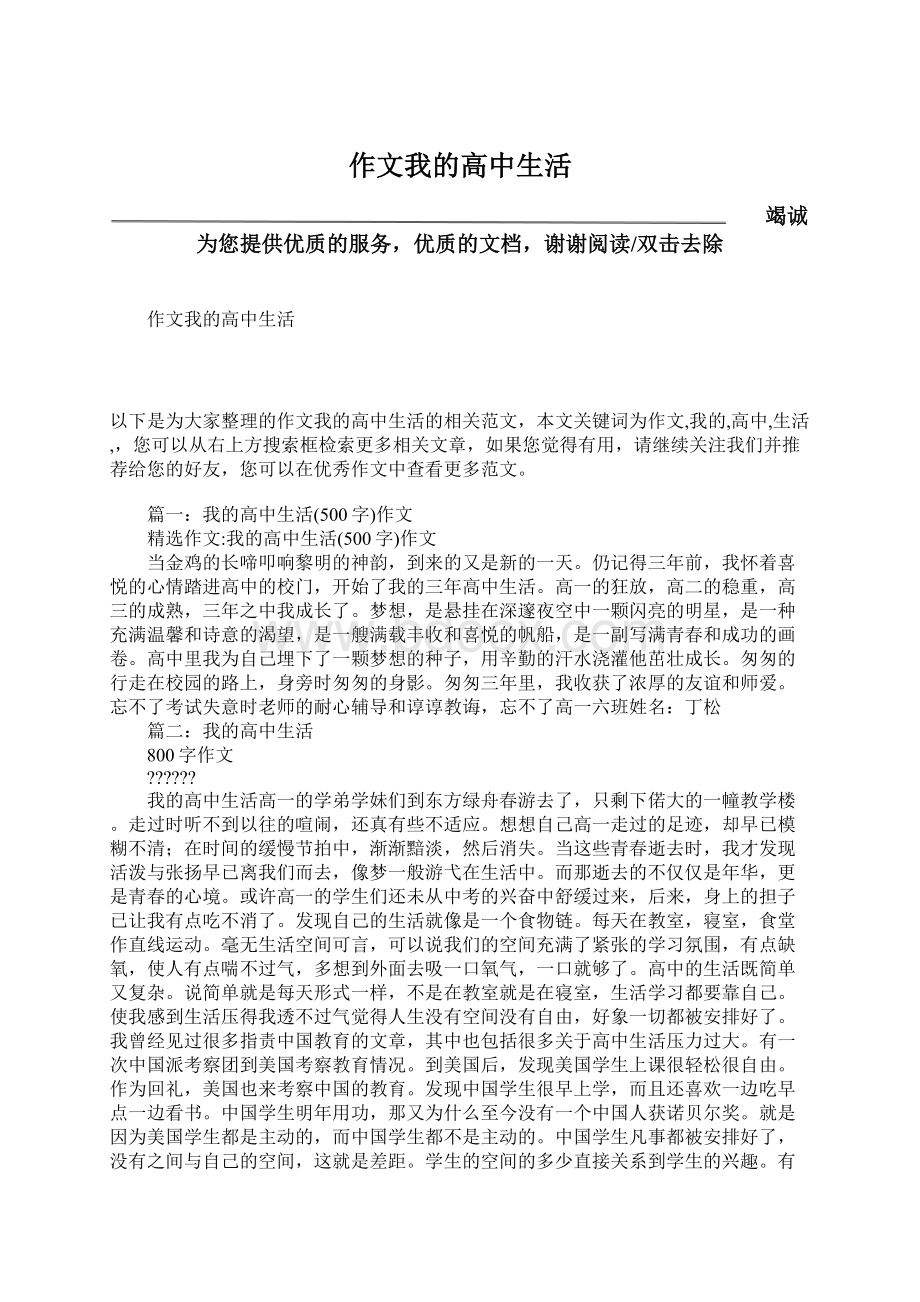 作文我的高中生活文档格式.docx