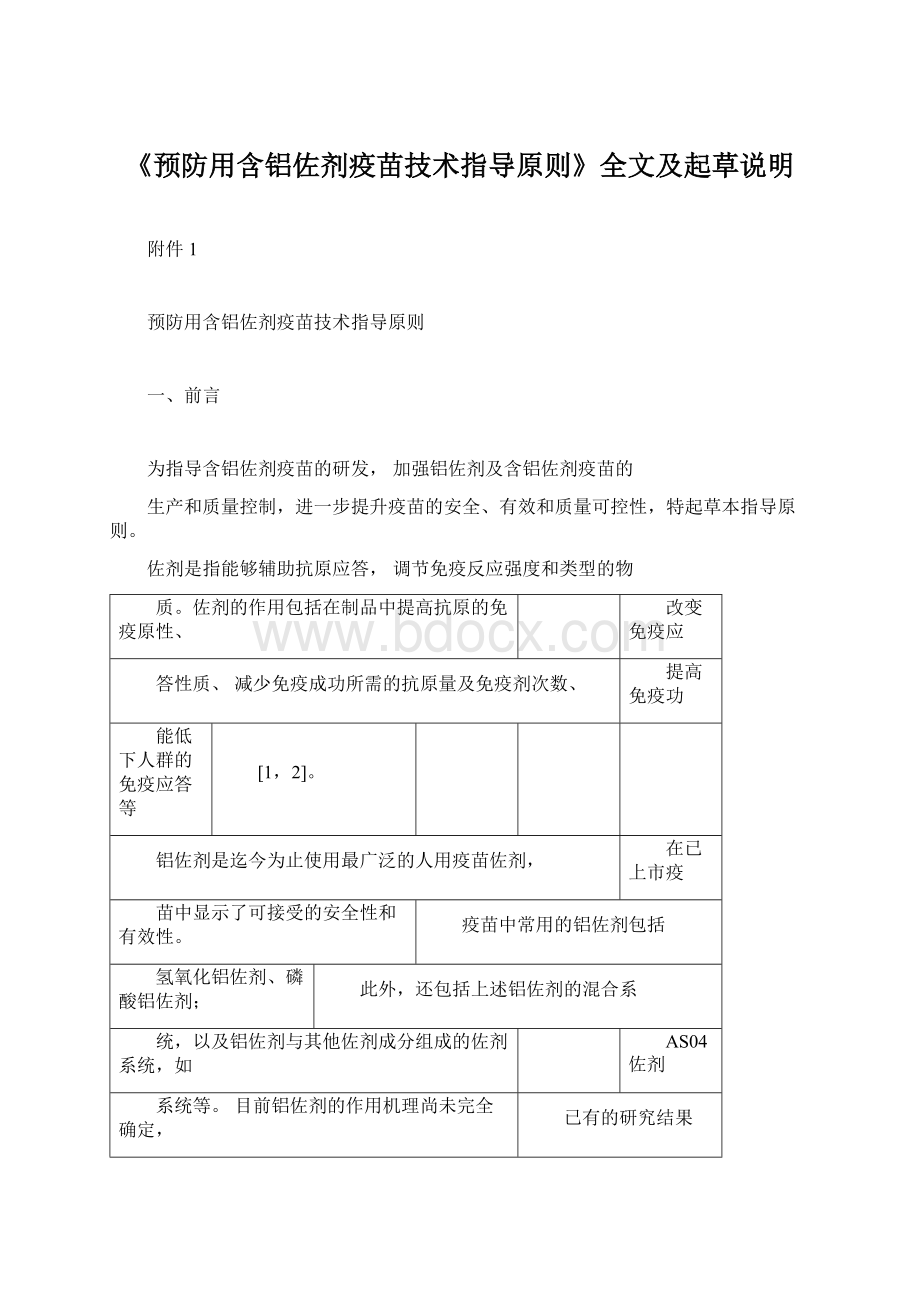 《预防用含铝佐剂疫苗技术指导原则》全文及起草说明Word下载.docx