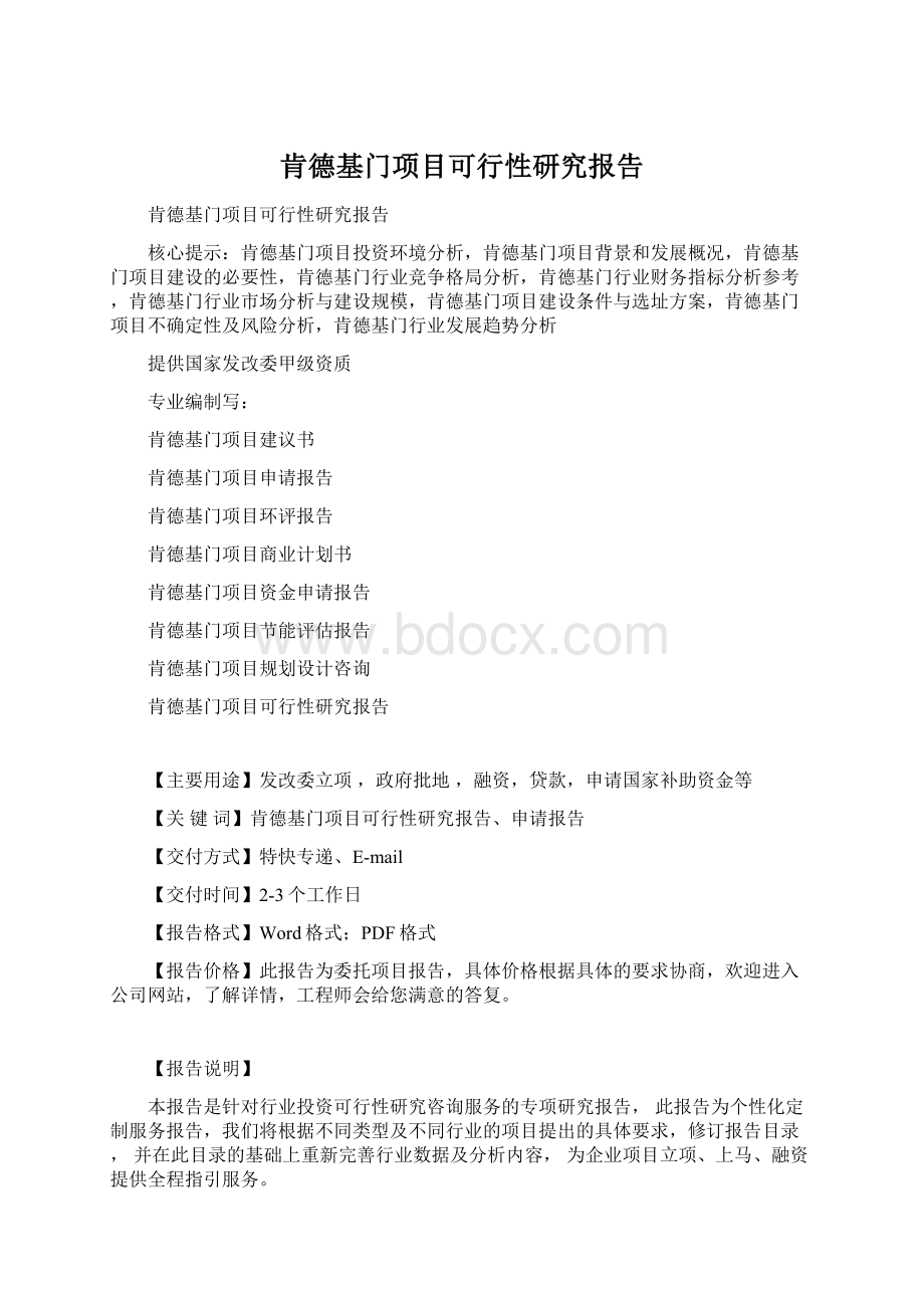 肯德基门项目可行性研究报告文档格式.docx