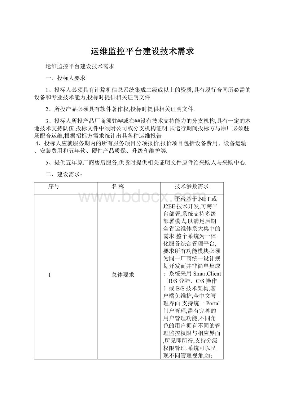 运维监控平台建设技术需求Word格式文档下载.docx_第1页